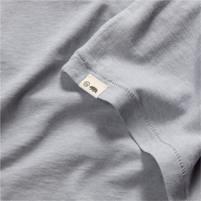 material shot of the logo on The Cotton Hemp Tee in Tradewinds