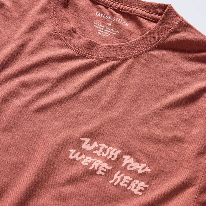 material shot of the collar on The Cotton Hemp Tee in Wish You Were Here