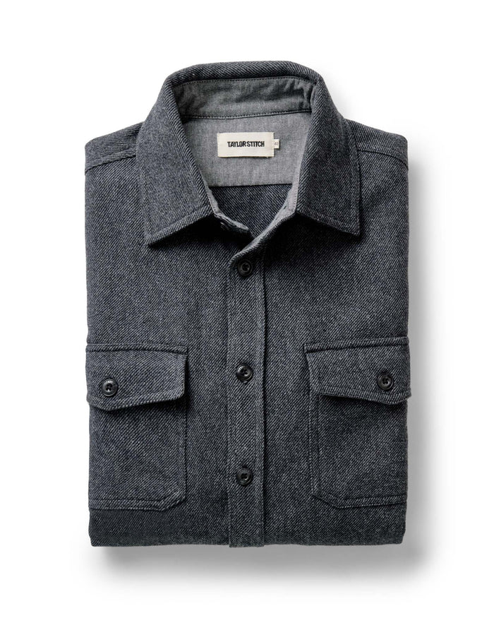 folded flatlay of The CPO Shirt in Heather Slate Twill