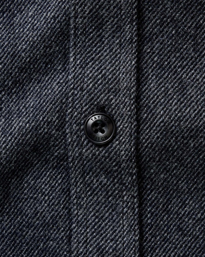 material shot of the buttons on The CPO Shirt in Heather Slate Twill