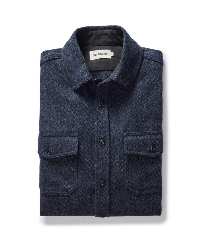 folded flatlay of The CPO Shirt in Marine Tweed Wool
