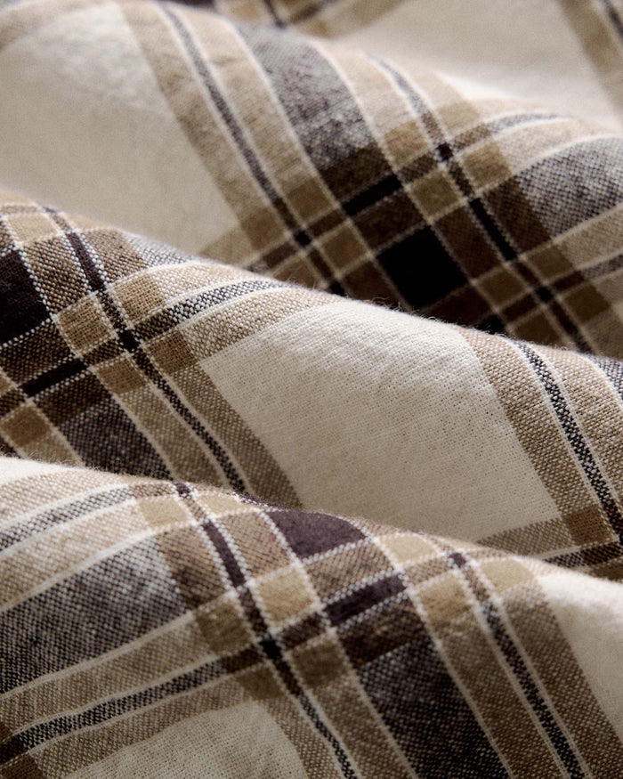 material shot of the fabric on The Craftsman Shirt in Bark Plaid Linen