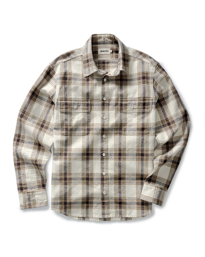 flatlay of The Craftsman Shirt in Bark Plaid Linen