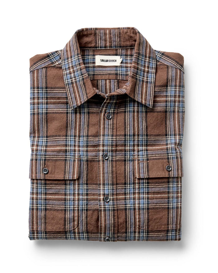 folded flatlay of The Craftsman Shirt in Brick Plaid