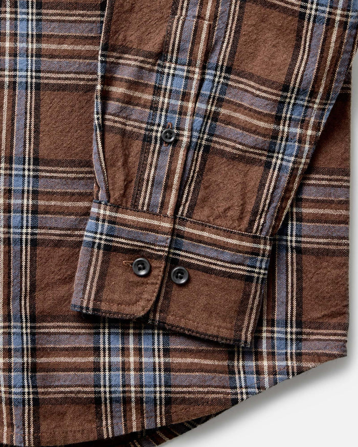 material shot of the sleeve on The Craftsman Shirt in Brick Plaid