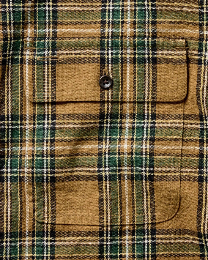 material shot of the pocket on The Craftsman Shirt in Fern Plaid
