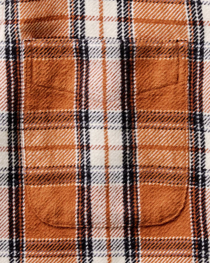 material shot of the pocket on The Crater Shirt in Brick Plaid