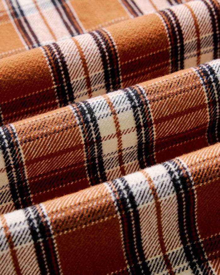 material shot of the fabric on The Crater Shirt in Brick Plaid