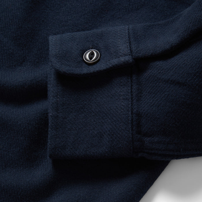 material shot of the cuffs on The Crater Shirt in Navy Twill