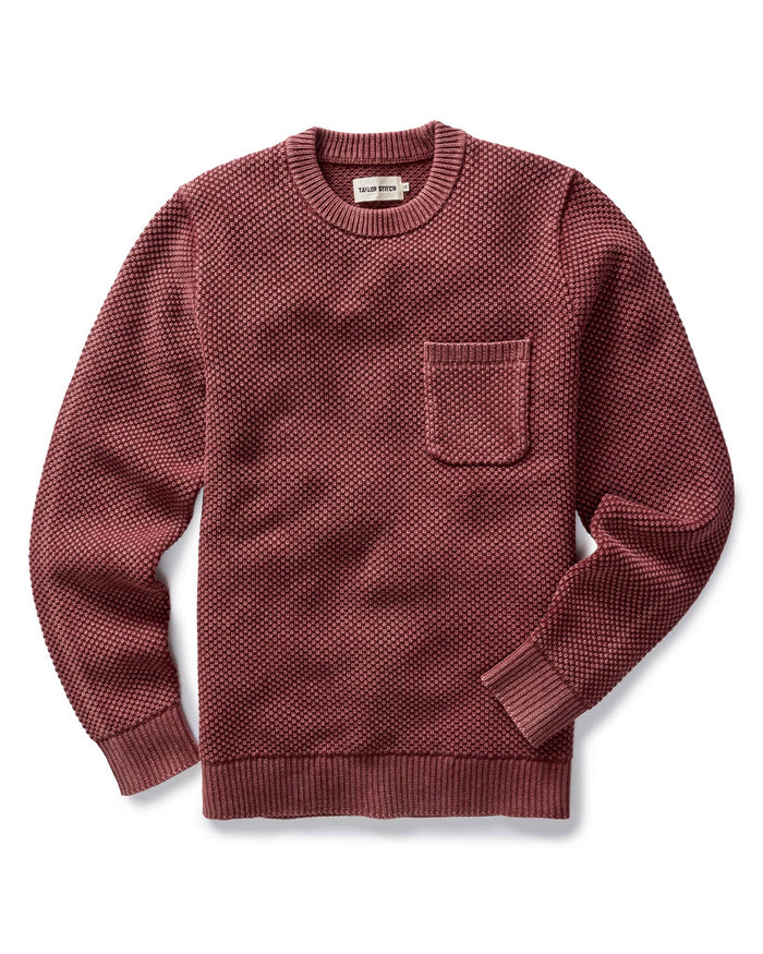 flatlay of The Crawford Crew Sweater in Dried Cherry