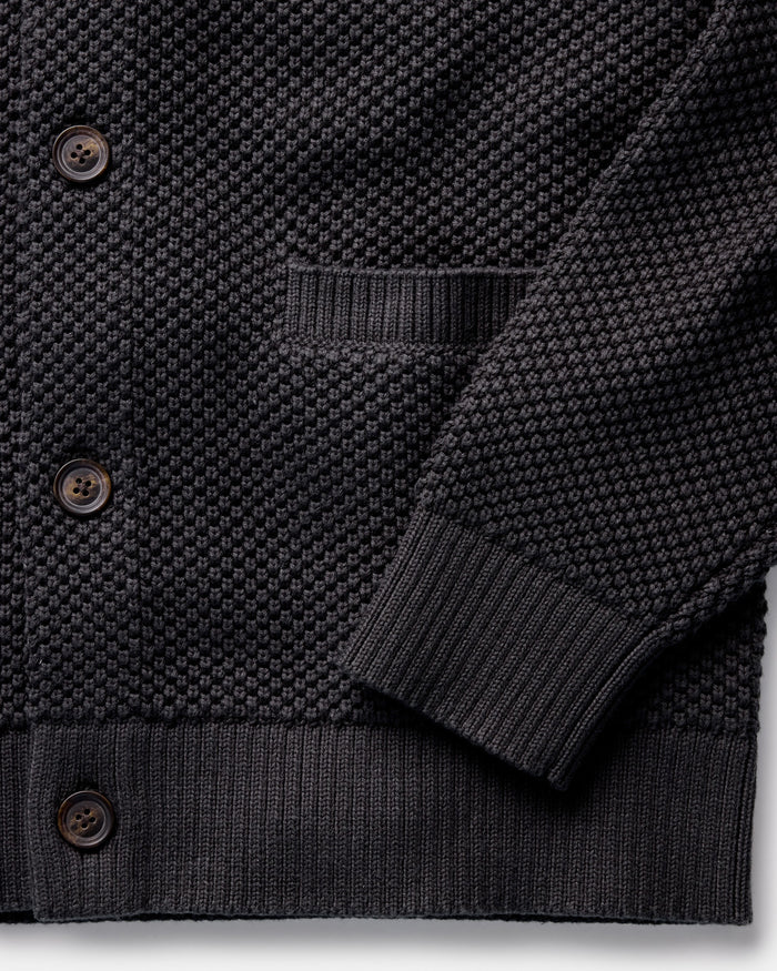material shot of the sleeves on The Crawford Sweater in Charcoal