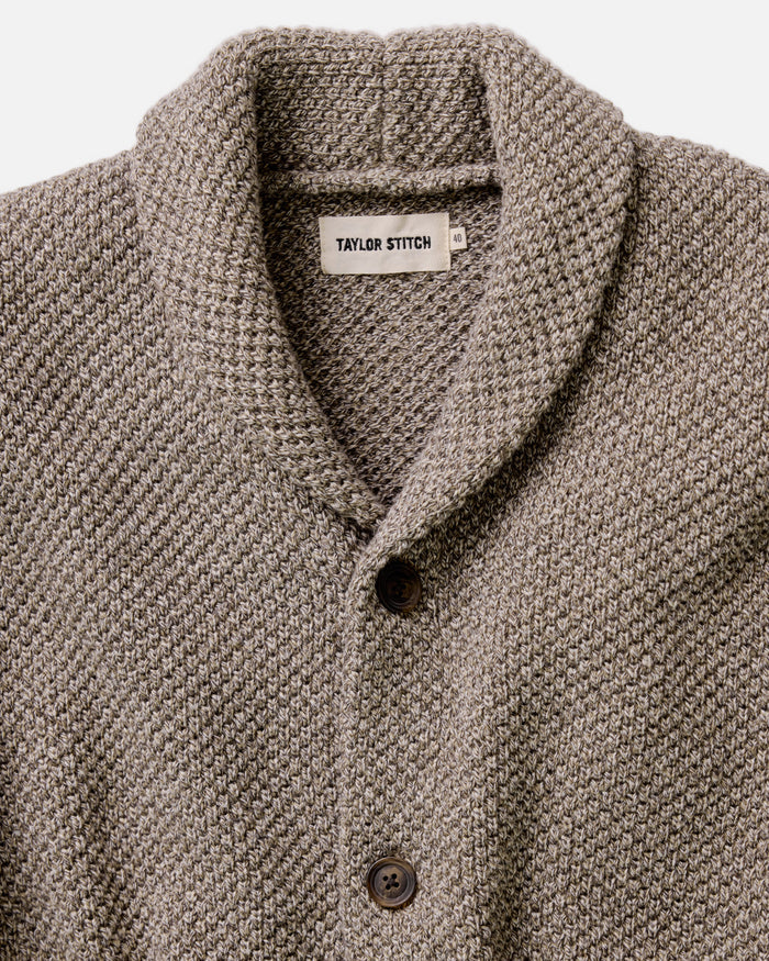 material shot of the collar on The Crawford Sweater in Coffee Twist