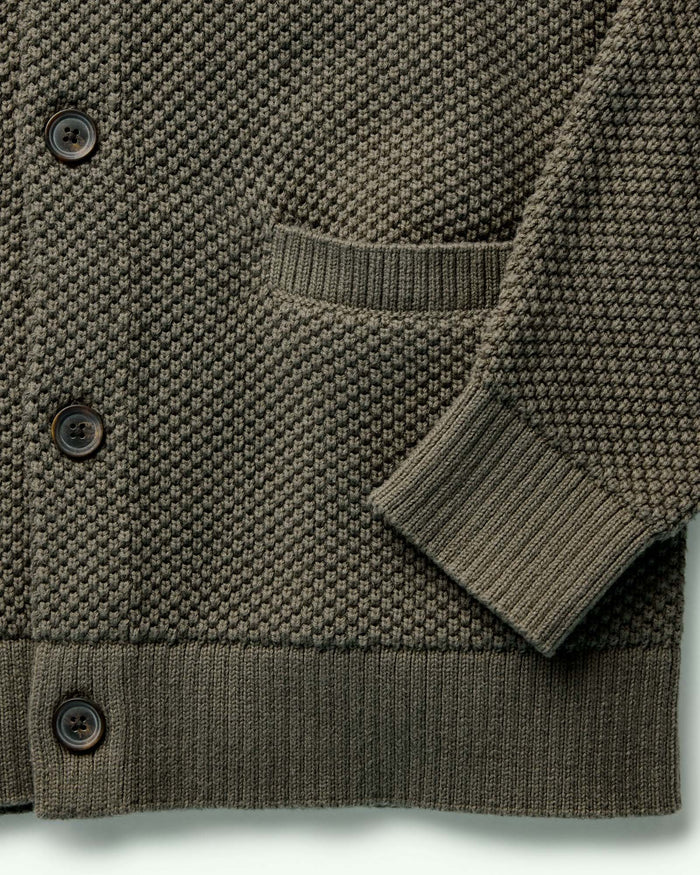 material shot of the cuffs on The Crawford Sweater in Fatigue Olive