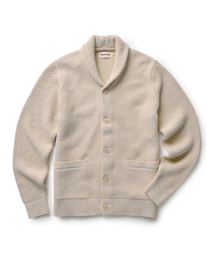 flatlay of The Crawford Cardigan Sweater in Marled Natural