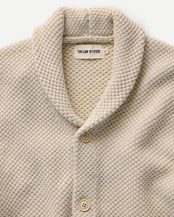 flatlay of The Crawford Cardigan Sweater in Marled Natural