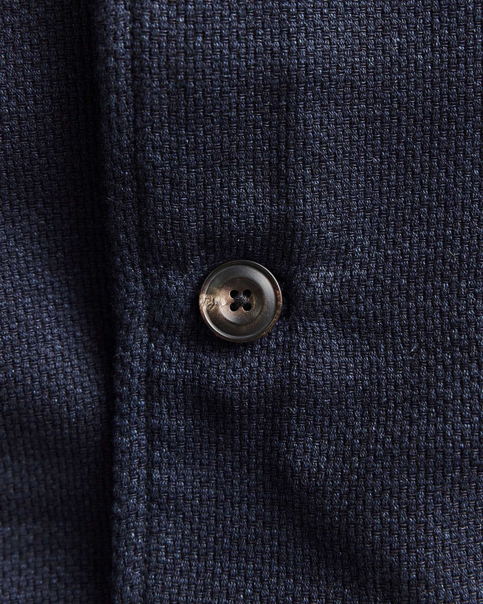 material shot of the buttons on The Crew Jacket in Raw Indigo Sashiko