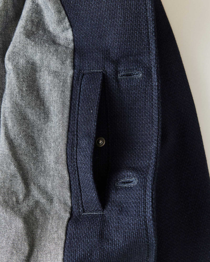 material shot of the inside pocket on The Crew Jacket in Raw Indigo Sashiko