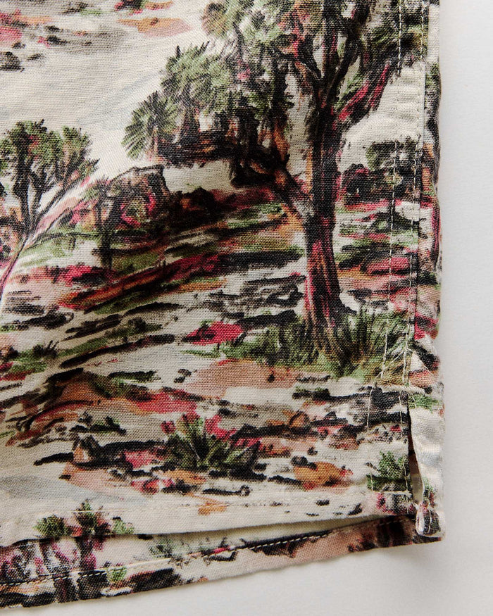 material shot of the hem on The Davis Shirt in Desert Sunset