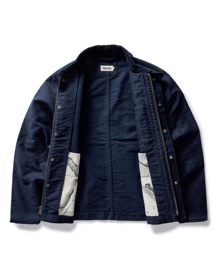 flatlay of the inside of The Deck Jacket in Dark Navy Bedford Cord