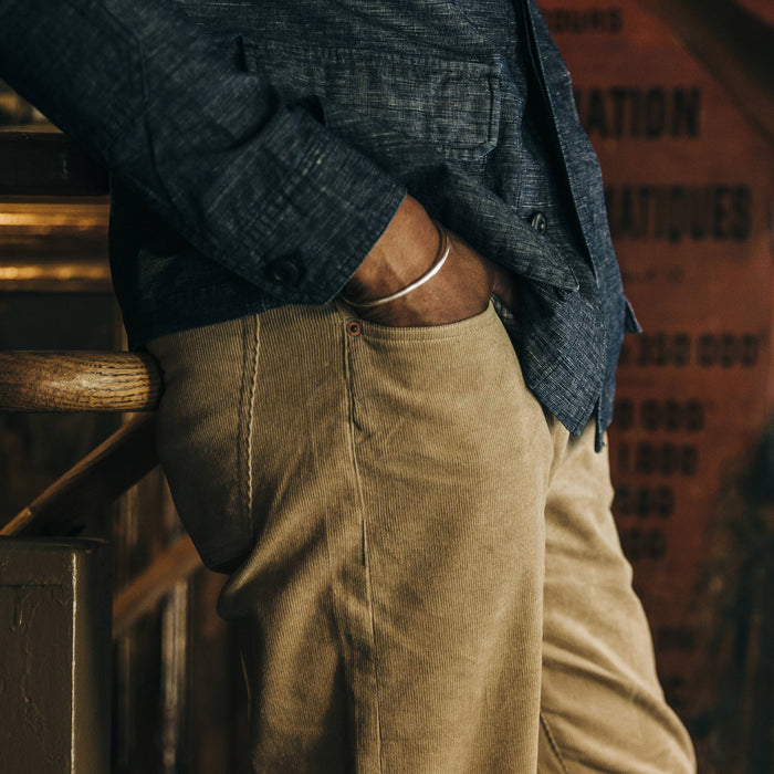 fit model wearing the all day pant, side shot