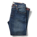 flatlay of The Democratic Brushed Back Jean in Sawyer Wash Organic Selvage folded