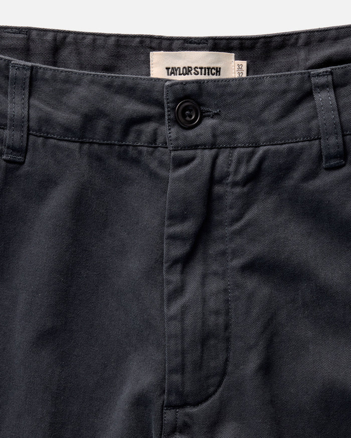 material shot of the waistband on The Democratic Foundation Pant in Organic Navy