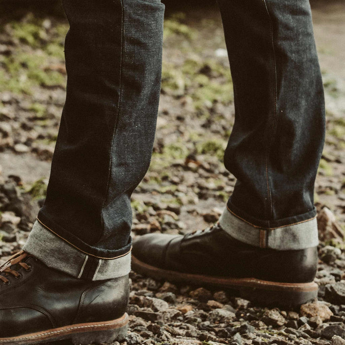 The cuff of the Era Selvage denim made from Cone Mills