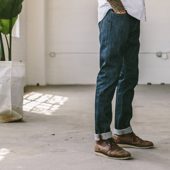 Our fit model in out favorite denim