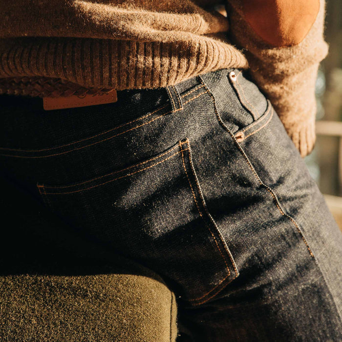 our fit model wearing The Democratic Everyday Jean—cropped shot of jean back