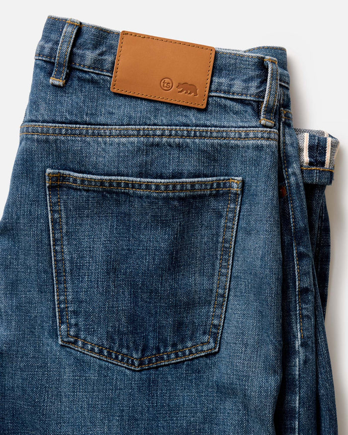 flatlay of The Democratic Jean in Mid Wash Organic Selvedge