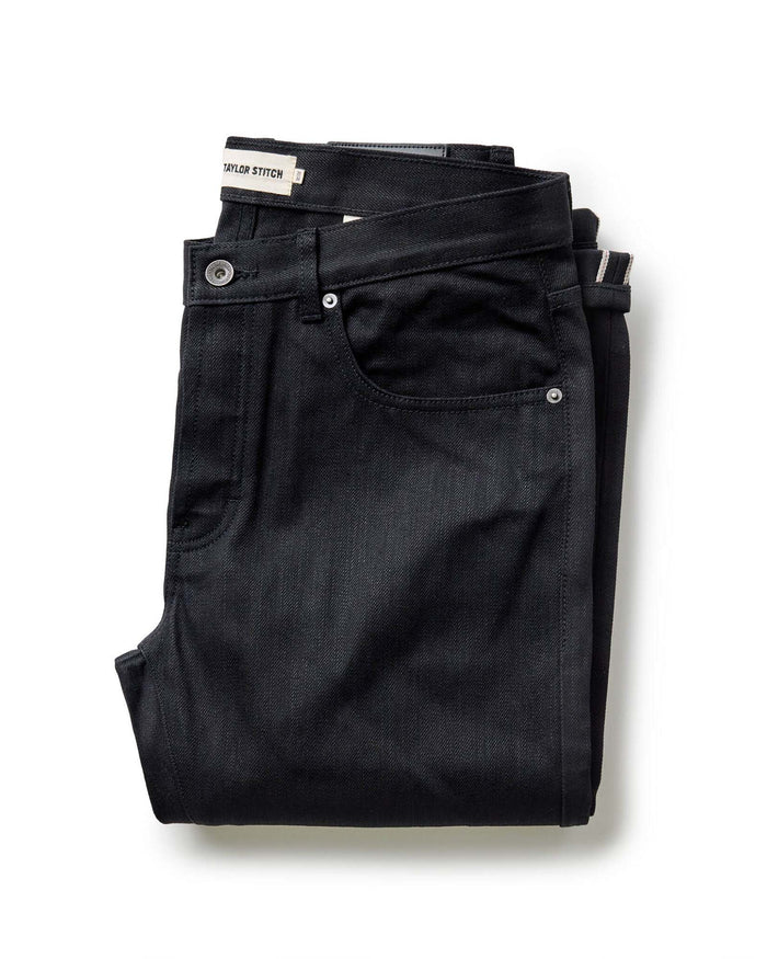 folded flatlay of The Democratic Jean in Rigid Black Organic Selvedge