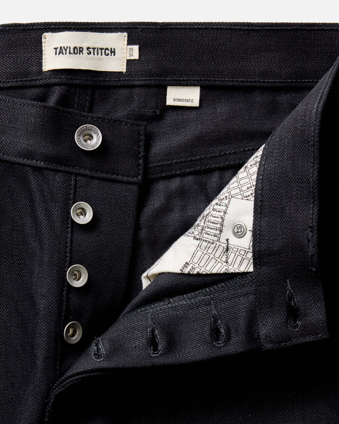 flatlay of The Democratic Jean in Rigid Black Organic Selvedge