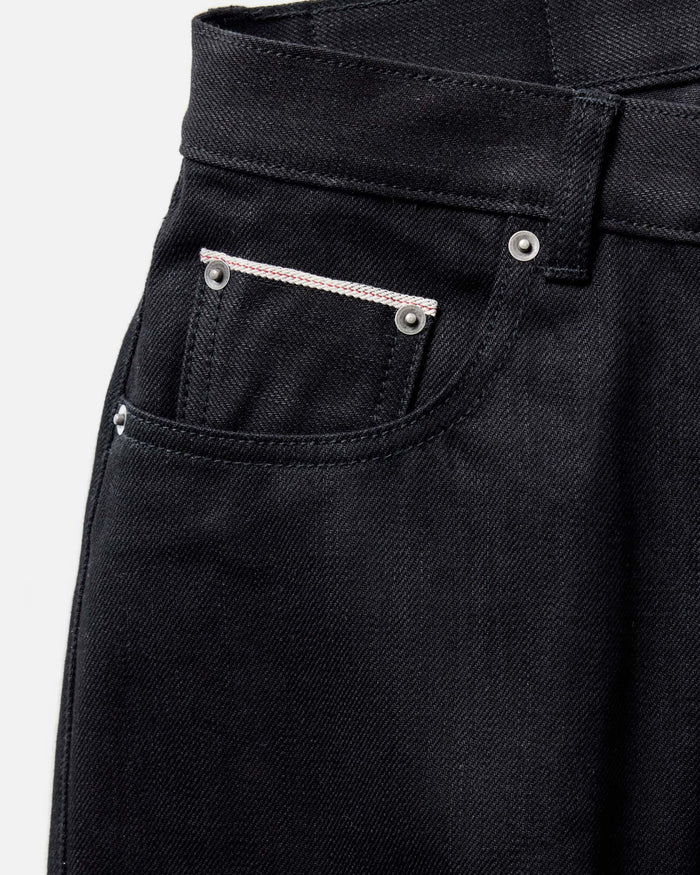 material shot of the waistband on The Democratic Jean in Rigid Black Organic Selvedge
