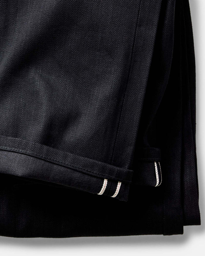material shot of the button fly on The Democratic Jean in Rigid Black Organic Selvedge