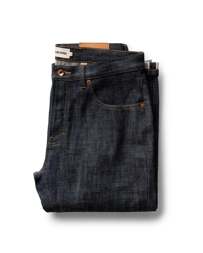 folded flatlay of The Democratic Jean in Rigid Organic Selvedge