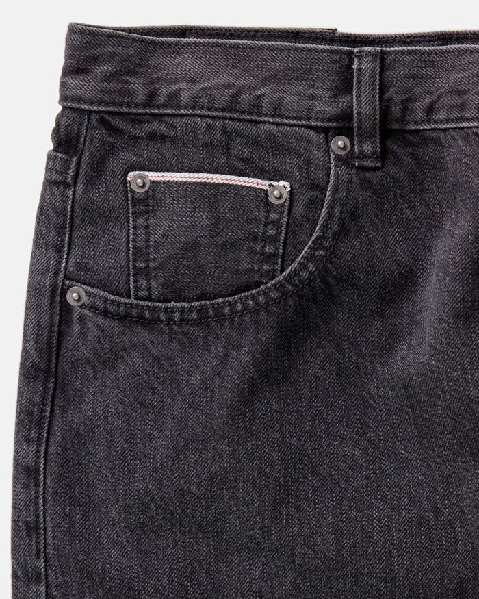 material shot of the pocket on The Democratic Jean in Washed Black Organic Slub Selvedge