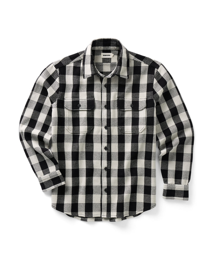 material shot of the collar on The Division Shirt in Black Indigo Check