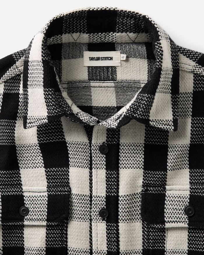 material shot of the pocket on The Division Shirt in Black Indigo Check