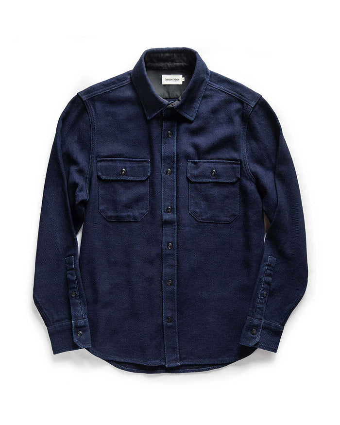 flatlay of The Division Shirt in Indigo Twill from Taylor Stitch,