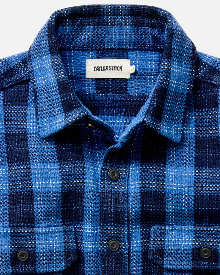 flatlay of The Division Shirt in Rinsed Indigo Plaid