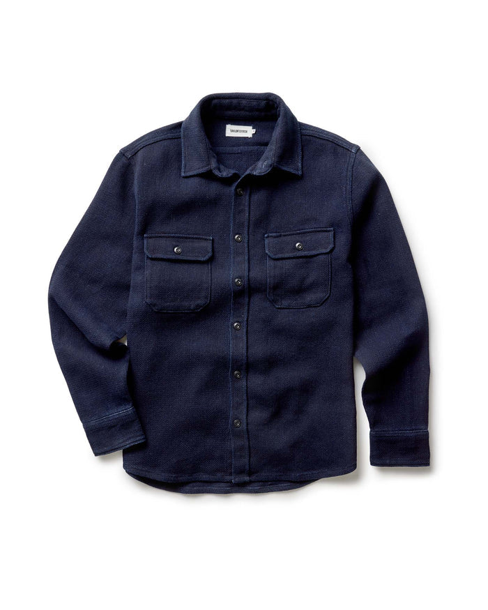 material shot of the sleeves on The Division Shirt in Rinsed Indigo