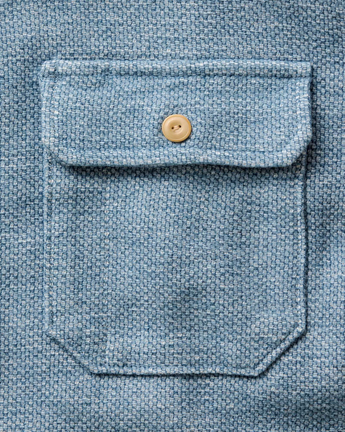 material shot of the buttons on The Division Shirt in Washed Indigo