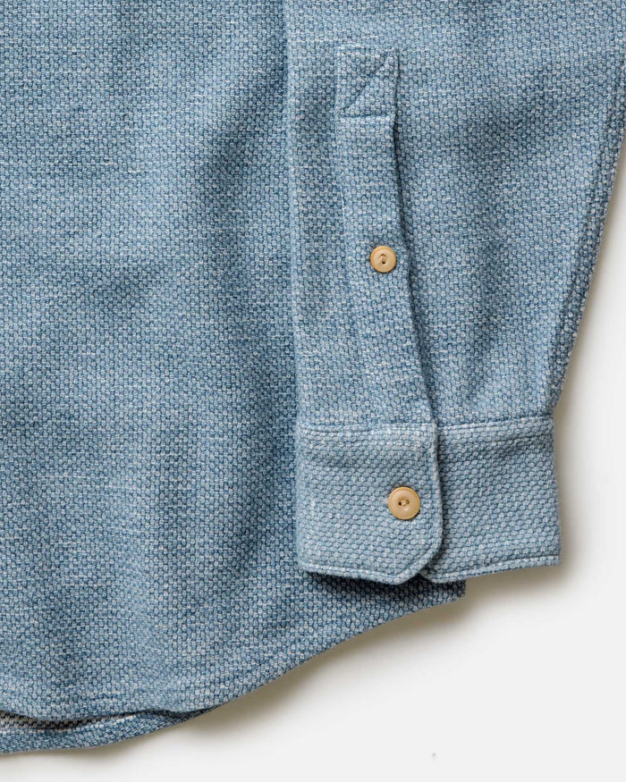 material shot of the sleeve on The Division Shirt in Washed Indigo