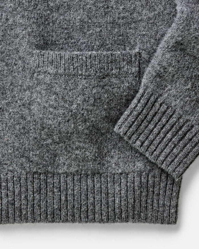 material shot of the pocket on The Eastmoor Cardigan in Heather Graphite Wool