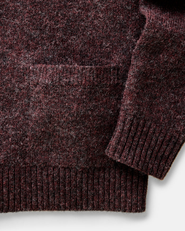 material shot of the pocket on The Eastmoor Cardigan in Heather Port Wool