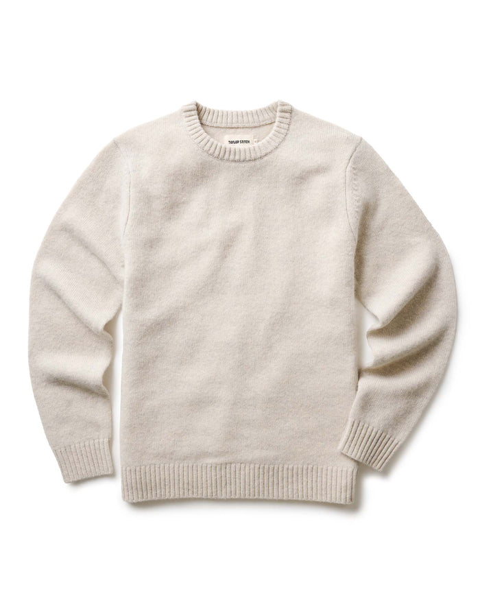 flatlay of The Eastmoor Sweater in Heather Ivory Wool