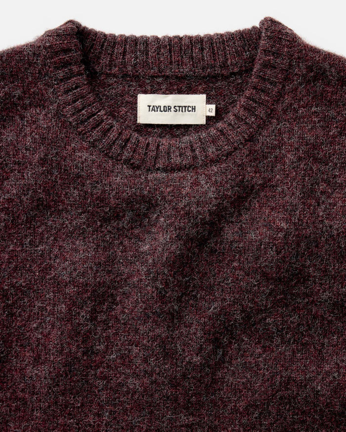 material shot of the collar on The Eastmoor Sweater in Heather Port Wool