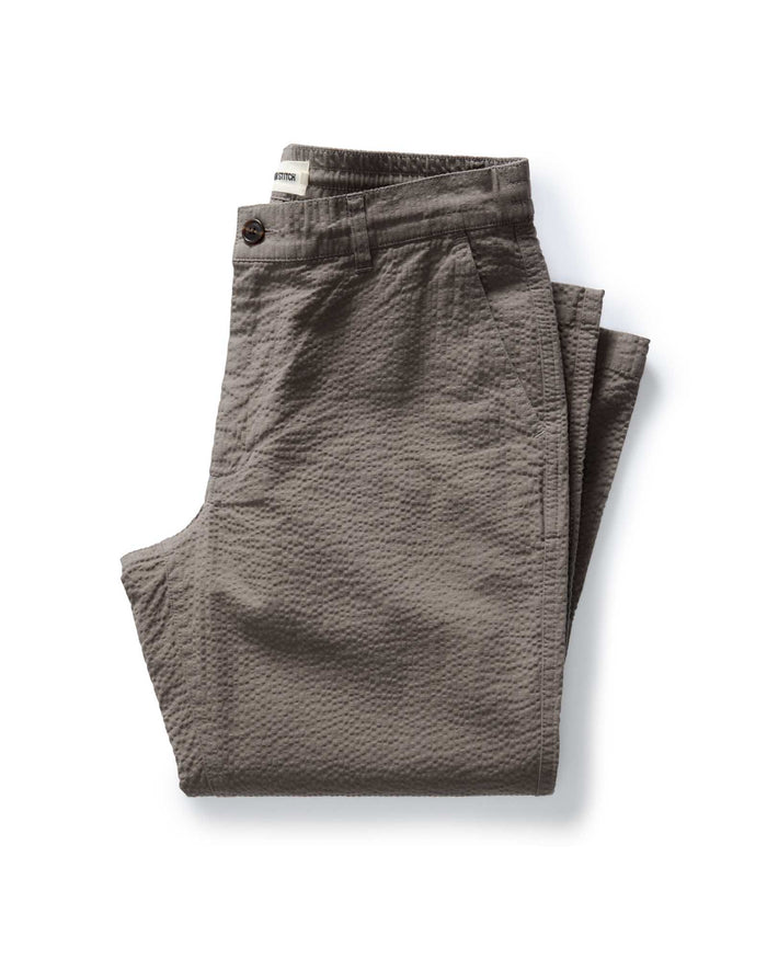folded flatlay of The Easy Pant in Canteen Seersucker