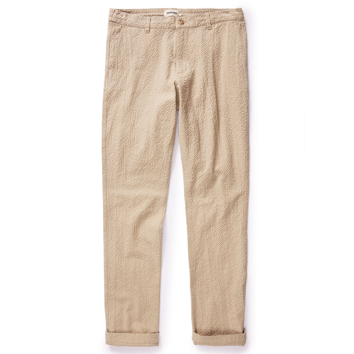 flatlay of The Easy Pant in Heather Oat Seersucker, shown in full