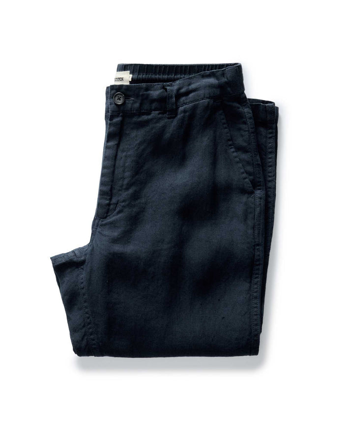 folded flatlay of The Easy Pant in Navy Linen